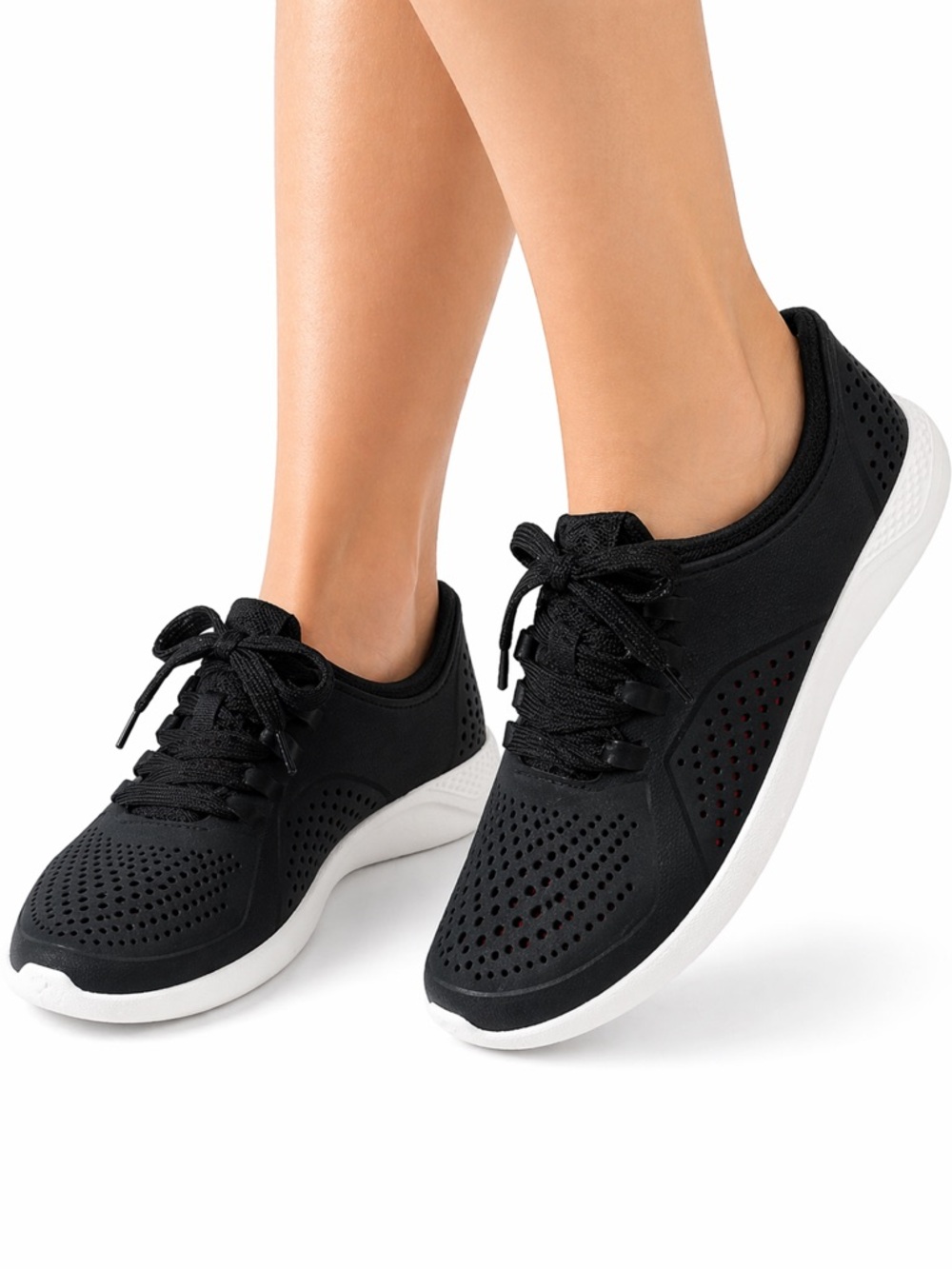 Crocs LiteRide Pacer Womens 9 Black Sneakers Ventilated Lace Up Comfort NWT